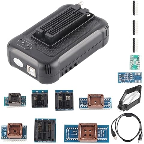 USB Programmer, TL866II Plus Programmer USB EEPROM Flash BIOS Programmable Logic Circuits 8051 AVR MCU GAL PIC with 10 Adapter Automatically Identify The Operating System Cover