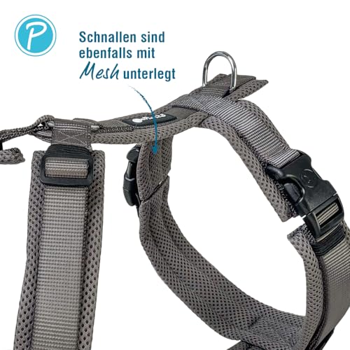 Petlando Hundegeschirr mittelgroße Hunde, weich gepolstert mit Mesh, Y-Comfort Anthrazit M (Halsumfang 46-74 cm, Brustumfang 50-74 cm), Hunde Geschirr mittel