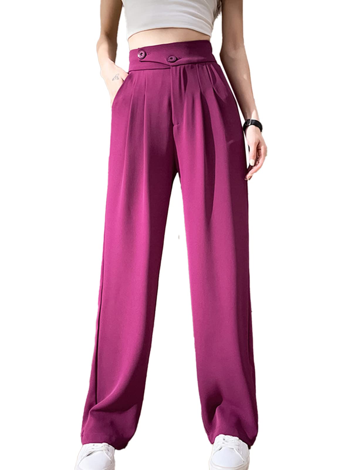 Womens High Waist Straight Wide Leg Dress Pants Casual Work Office Business Dress Pants Slacks