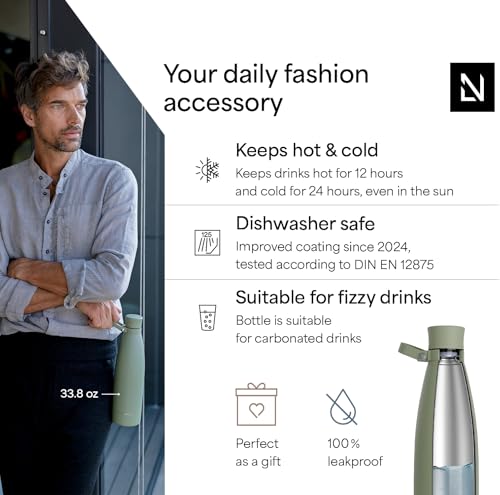 Image of LARS NYSOM Stainless Steel Insulated Water Bottle 25oz 34oz | Insulated Thermo Flask for Hot and Cold Beverages | Leakproof Drinking Bottle (Sage Green, 25.4oz)