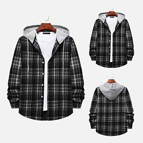NATHGAM Men's Jacket Shirts Plaid hooded Fashion oversized Coat Lightweight Long Sleeve Fall Warm Casual Button Down Shirts2