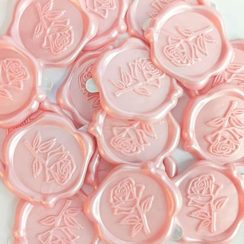 25 Pcs Pink Rose Wax Seal Stickers, Pink Wax Seal for Wedding Invitation, Easy to Use and Good Adhesion Rose Envelope Stickers, Wedding Invitation Accessories
