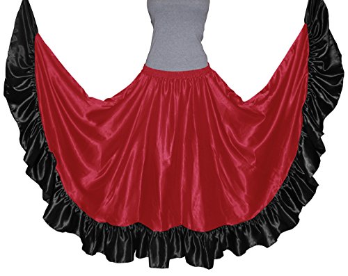Indian Trendy Satin Flamenco Full Circle Swing Halloween Belly Dance Tribal Gypsy Tiered Skirt Ruffle Border