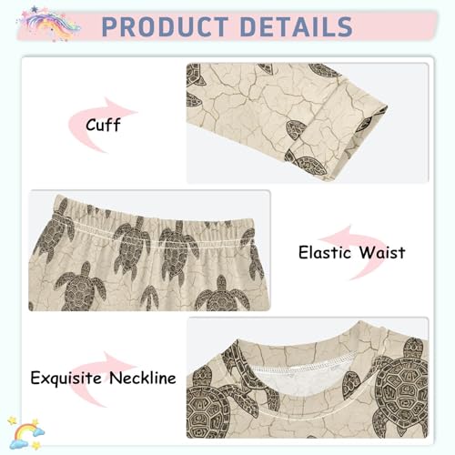 Pajama Sets Long Sleeve Turtle Pattern on Beige Soft Comfy Sleepwear 2 Piece PJS 3-8T4