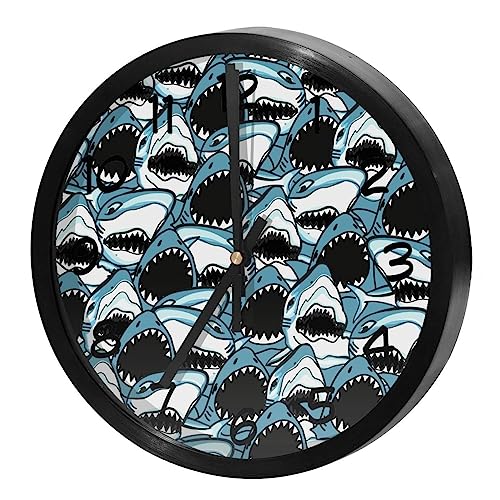 Horloge murale silencieuse à quartz sans tic-tac à piles requin