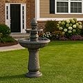Teamson Home 39" Outdoor Water Fountain, 2 Tier Pineapple Pedestal Waterfall Fountain with Pump, Garden Patio Yard Décor, Durable Polyresin, Weatherproof, Iron Gray