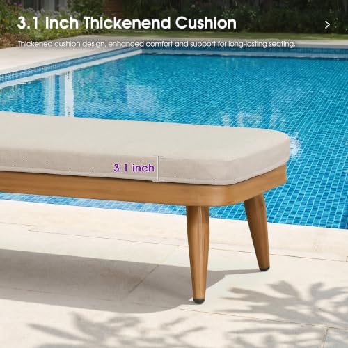 Image of PURPLE LEAF Pool Lounge Chair with Dual Pillows & Thick Cushion Teak