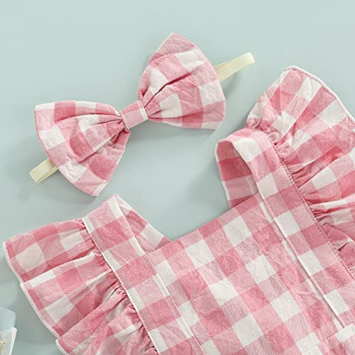 0-24M Newborn Infant Baby Girl Romper Ruffle Jumpsuit Overalls Sunsuit Plaid Print Summer Clothes (Pink, 6-12 Months) #TOP4