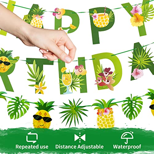 Image of SUNBEAUTY Fruit Party Decorations Happy Birthday Pineapple Element Banner for Summer Tropical Hawaiian Aloha Parties - Colorful, Vibrant, Durable, Fun and Easy to Hang | Pre-Strung