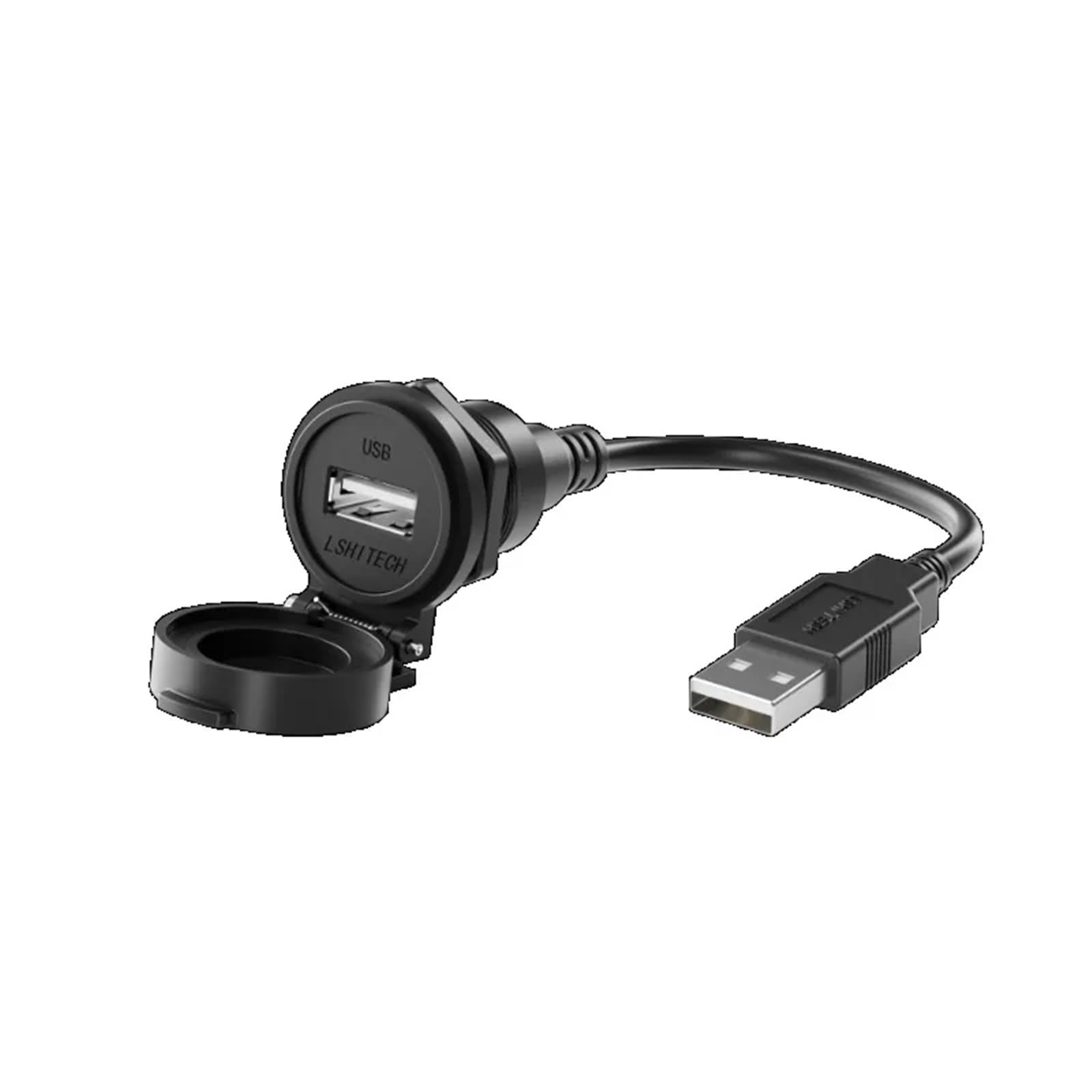 LSHITECH LU22 Przemysłowy przedłużacz USB 2.0 z automatyczną klapką, 0,1 m, 0,3 m, 0,5 m, 1 m, 1,5 m, 2 m, 3 m, 4 m, wodoodporny (czarny czapka, plastikowy Nut,1,5M kabel)