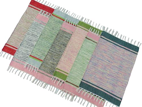 Image of MAHZEE HOME� Hand Woven Cotton Multicolor Small Rug for Bedroom, Living Room, Kids Room and Kitchen | Size : 1'4 inchx2' Feet or 16x24 Inch or 40x60 cm| 100% Organic| Machine Washable (Combo of 7 Pcs)