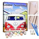 KANGBAWA Peinture par Numéro Kits Camping-car, surf Peintures Acryliques pour Adultes Enfants Seniors Débutant Peinture à l'huile de Bricolage -16x20 Pouces (sans Cadre)