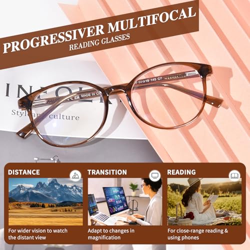 Image of Progressive Multifocal Reading Glasses for Women Men, TR90 Fashion Blue Light Computer Readers