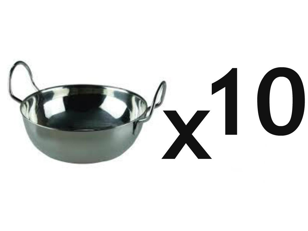 Set of 10 BALTI Dishes 15cm /6" BALSARA's Quality Stainless Steel BALTI Dish Serving Bowl BALTI Bowl Curry Dish with Handle Dishwasher Safe HOUSEWARE Dish