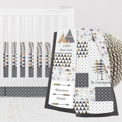 Bacati - Woodlands 3 Piece Crib Bedding Set Beige Gray Unisex