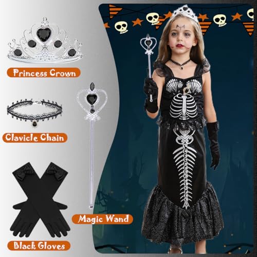 Disfraz de sirena esqueleto negro para niñas 7-8 años miniatura 3
