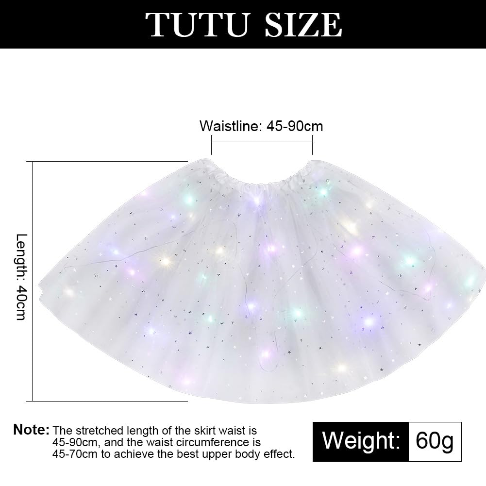URAQT Gonna Tulle LED per Bambina, Gonna a tutù in Tulle Luminoso, Gonna tutù Ragazze in Tulle con 3 modalità di Illuminazione, per Feste Carnevale Halloween Spettacolo Danza Fotografia