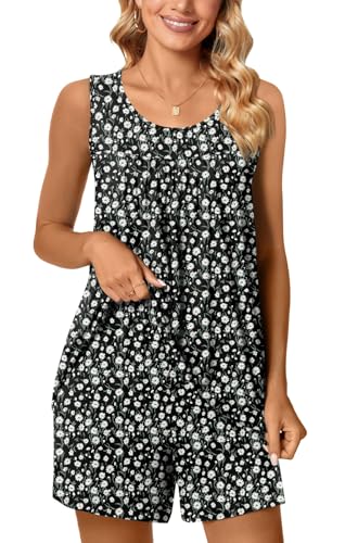 Image of POPYOUNG Pajama Set for Women Summer 2 Piece Lounge Shorts Sets Sleepwear