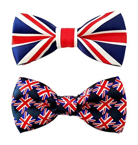 BIPY 2 pajaritas para perros pequeños con la bandera de la Unión Jack patriótico pajaritas corbatas para bancos, fiestas de vacaciones, accesorios de aseo de mascotas (B con banda ajustable)