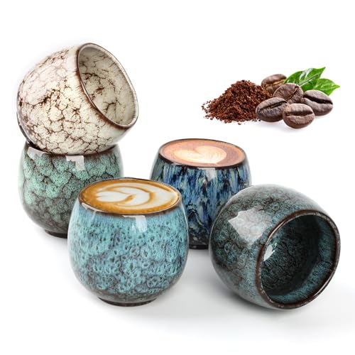 Espressotassen Mit Holzgriff – 70 Ml, Keramik, 2 Oder 4 Stück, In Grün, Für Kaffee & Tee