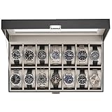 ProCase 腕時計ケース 14本 PU製 ウオッチボックス 男女兼用 収納ボックス アクセサリーケース アクセサリー 収納 ディスプレイ 小物整理 誕生日 記念日プレゼント -ブラック