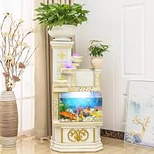 Luxurious Floor-Standing Aquarium, 34L Retro Ivory Roman Column Aquarium, 9 Gallon European 3 in 1 Microecological Fish Tank, with Running Water and Mist, Living Room Water Decor