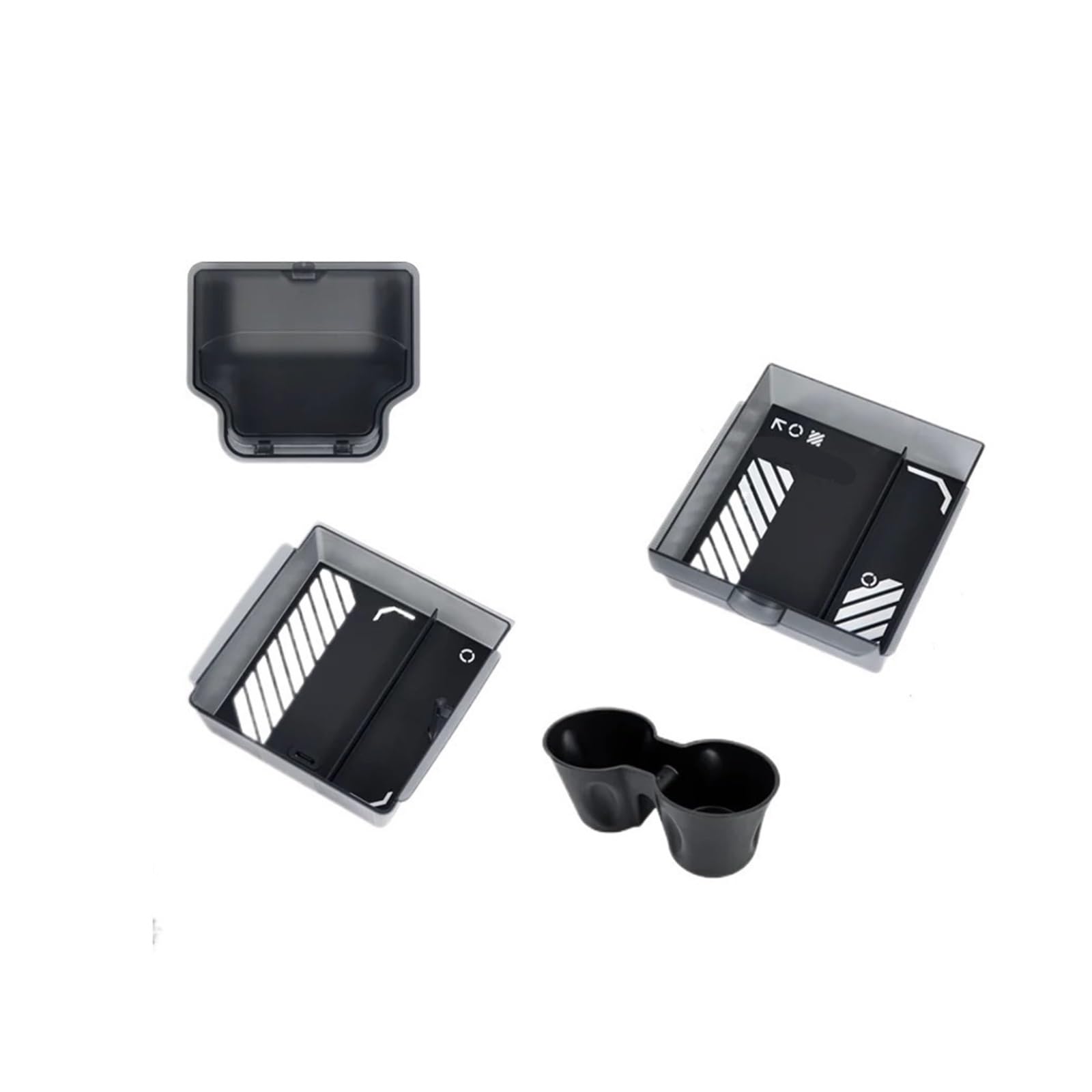 SHENHUO Car Armrest Box For Tesla For Model 3 HIGHLAND 2024 2025 Center Console Storage Armrest Box Upper&Lower Flocking(Translucent 4 Pcs)