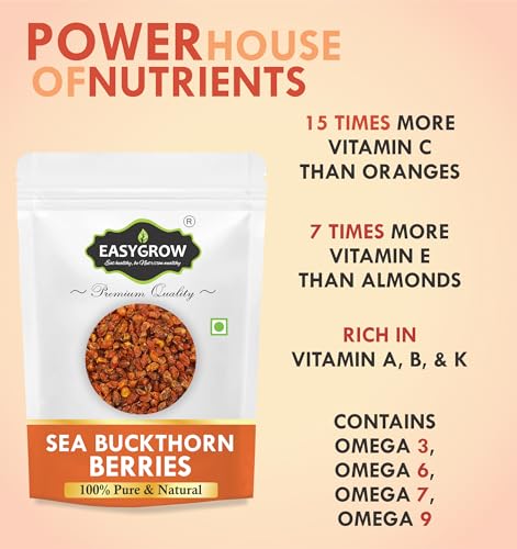Image of Easygrow Himalayan Sea Buckthorn Berry - 50 gm, Natural Seabuckthorn Berry From Ladakh For Skin, Rich in Collagen, Fatty Acids, Vitamins & Phytonutrients Dried Sea Buckthorn Berries