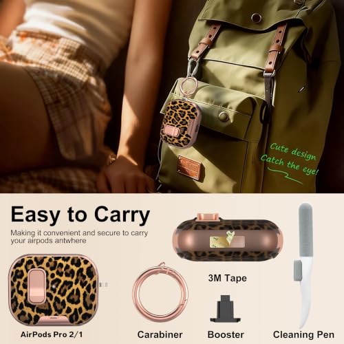 Image of for AirPods Pro 2 /1 Case with Safety Lock & Phone Stand, Leopard