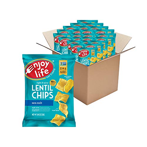 Enjoy Life Sea Salt Lentil Chips, Dairy Free Chips, Soy Free, Nut Free, Non GMO, Vegan, Gluten Free, 24 - 0.8 oz Bags