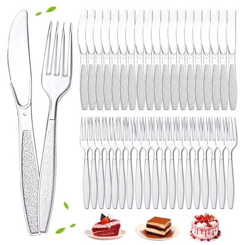 200 Stück Plastikbesteck, Plastik besteck set, 100 Plastik Messer 100 Plastikgabeln,Wiederverwendbaren Plastikbesteck für Familie Partys...