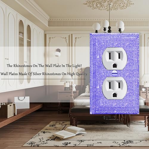 Image of 2 Pcs Shiny Purple Rhinestones Outlet Light Switch Plate Decorative Outlet Covers Rhinestone Outlet Cover Wall Plates Light Switch Cover Plate