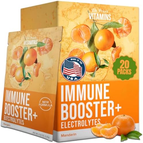 Dr. Price’s Electrolyte & Vitamin C Powder Packets – Immune Support, Mandarin, 20 Packs | 1000mg Vitamin C + Zinc, 72 Trace Minerals | Sugar-Free, Doctor-Formulated for Kids & Adults, Made in USA