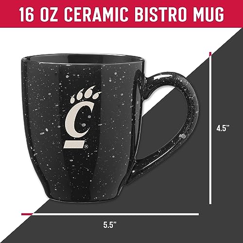 Image of Rico Industries NCAA Cincinnati Bearcats Black Personalized 16 oz Team Color Laser Engraved Speckled Ceramic Coffee Mug