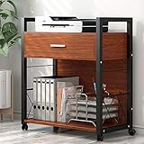 Tribesigns Mobile Printer Stand with 4 Rolling Wheels and Storage Drawer, Modern Lateral File Cabinets Printer Cart Machine Stand for Home Office, Metal Frame Cherry