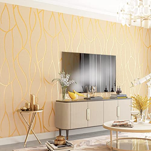 mwpqbd Deerskin Velvet Non-self-Adhesive Nordic Geometric Pattern Lines Modern Simple Fashion Living Room TV Background Wall Non-Woven Wallpaper (Beige 3366-3)