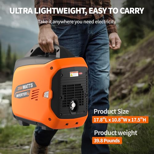 2500 Watt Portable Inverter Generator, Ultra-Quiet Long Runtime Gas ...