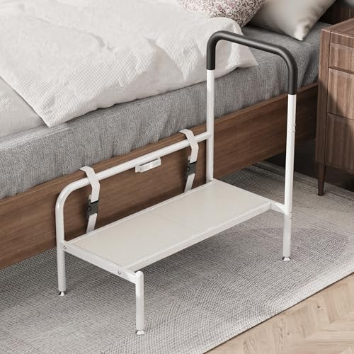 Josmimic Bed Step Stool for Adults Bedside Steps for Elderly Seniors with Non-Slip Handle & LED Light Stable Assist Rail for High Beds