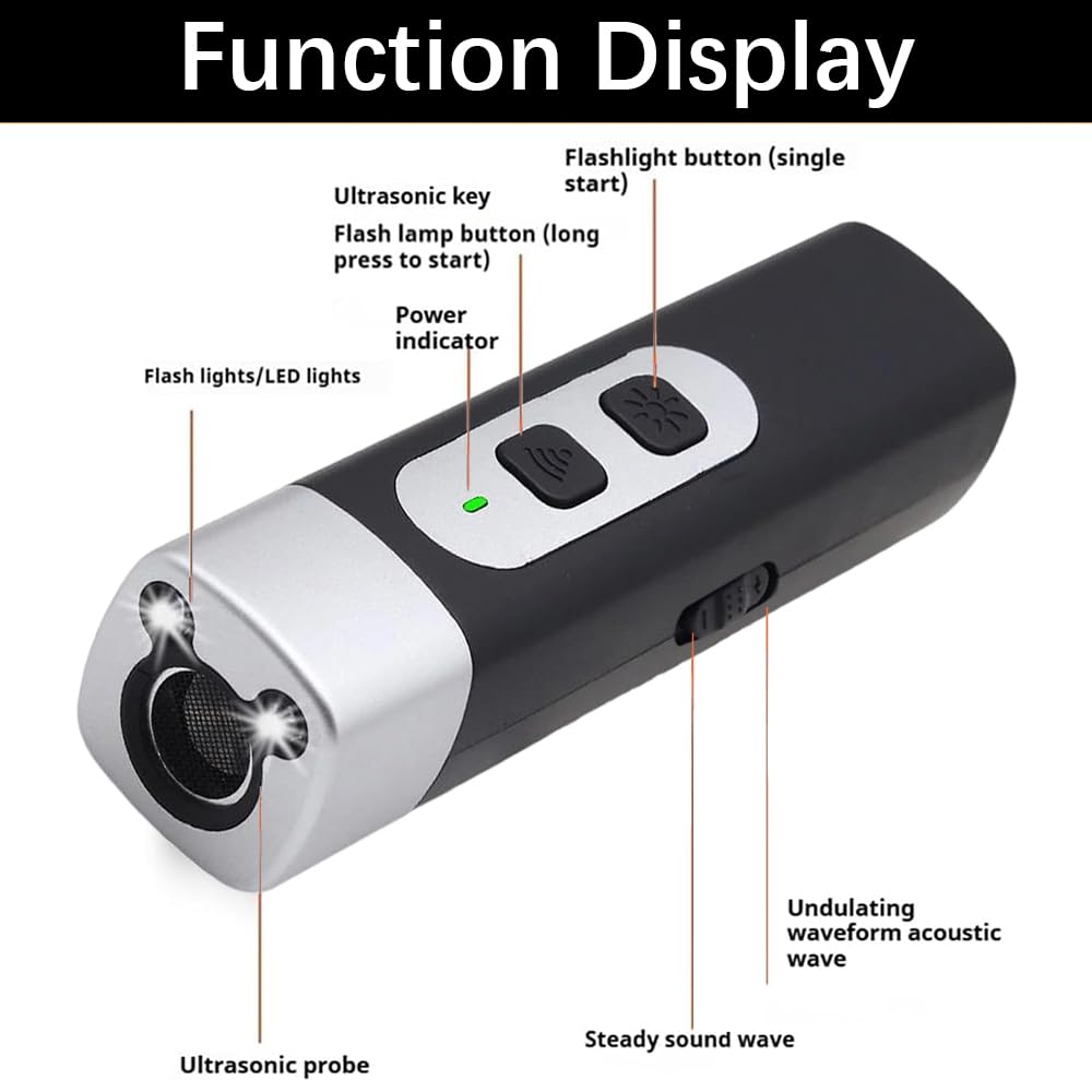 Anti Bell apparaat voor honden, ultrasone hondenafweer, oplaadbaar antibell ultrasoon apparaat, antibell ultrasoon apparaat met 3 instelbare frequenties LED-zaklamp, belhouder voor honden