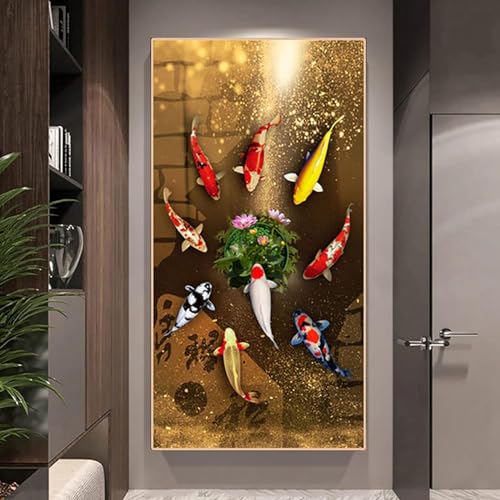 Peinture sur toile carpe rouge grand format pour decoration murale de chambre