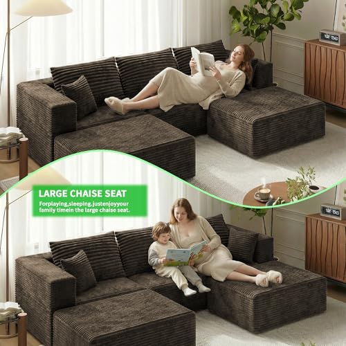 Image of 110 inch Modern Fabric Boneless Couch with Deep Seat, Sectional Couches for Living Room, Upholstered Cloud Sofa with 2 Ottoman, No Assembly Required (U Shaped Sofa)