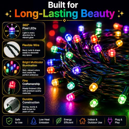 Image of Quace 36 Ft Multicolor LED Pixel String Lights | 360 Flexible Wire Decorative Serial Fairy Lights for Diwali, Christmas, Wedding, Party, Indoor & Outdoor Home Decoration | (Pack of 2)