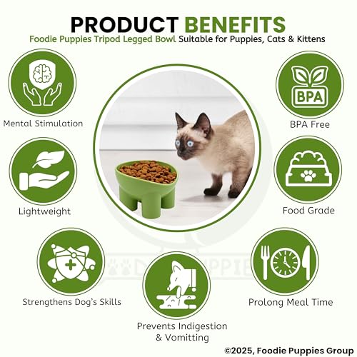 Image of Foodie Puppies Elevated Cat Feeding Bowl - (Tripod Legged Bowl) | Anti-Vomiting Raised Food and Water Feeder with Non-Skid Base | Suitable for Cats, Kittens and Puppies