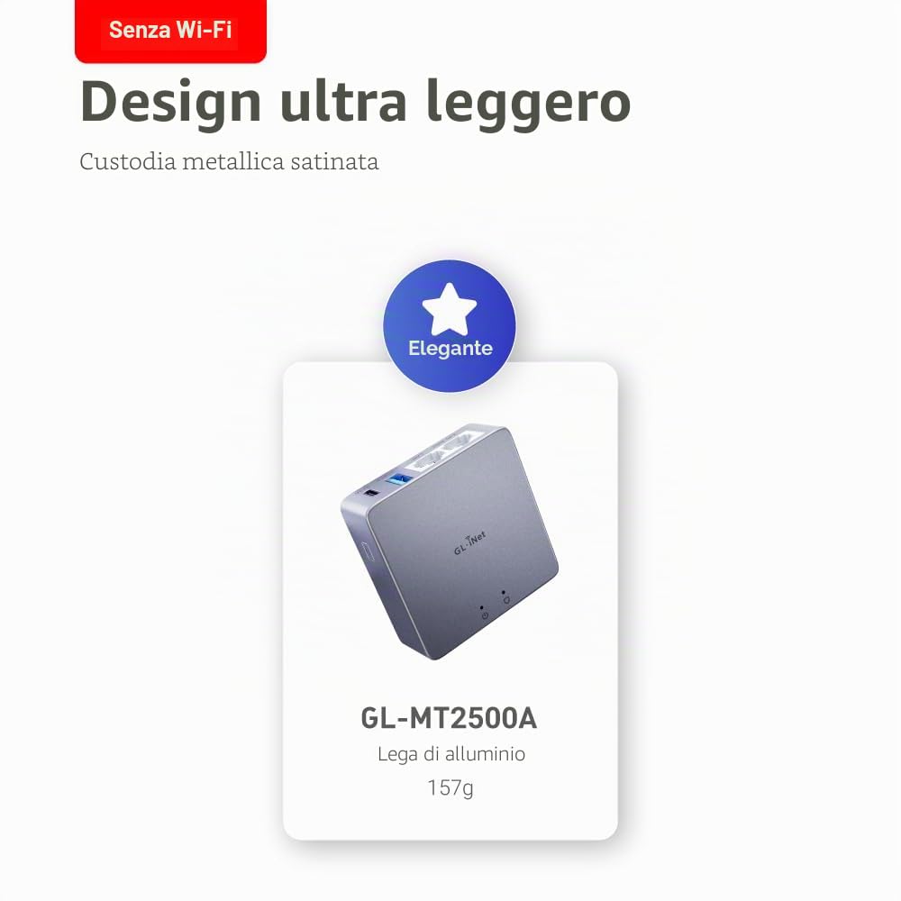 GL.iNet MT2500A (Brume 2) Mini gateway di sicurezza VPN per home office e lavoro remoto-server e client VPN per casa e ufficio, WAN 2,5 G, *NO Wi-Fi* (custodia in lega di alluminio)