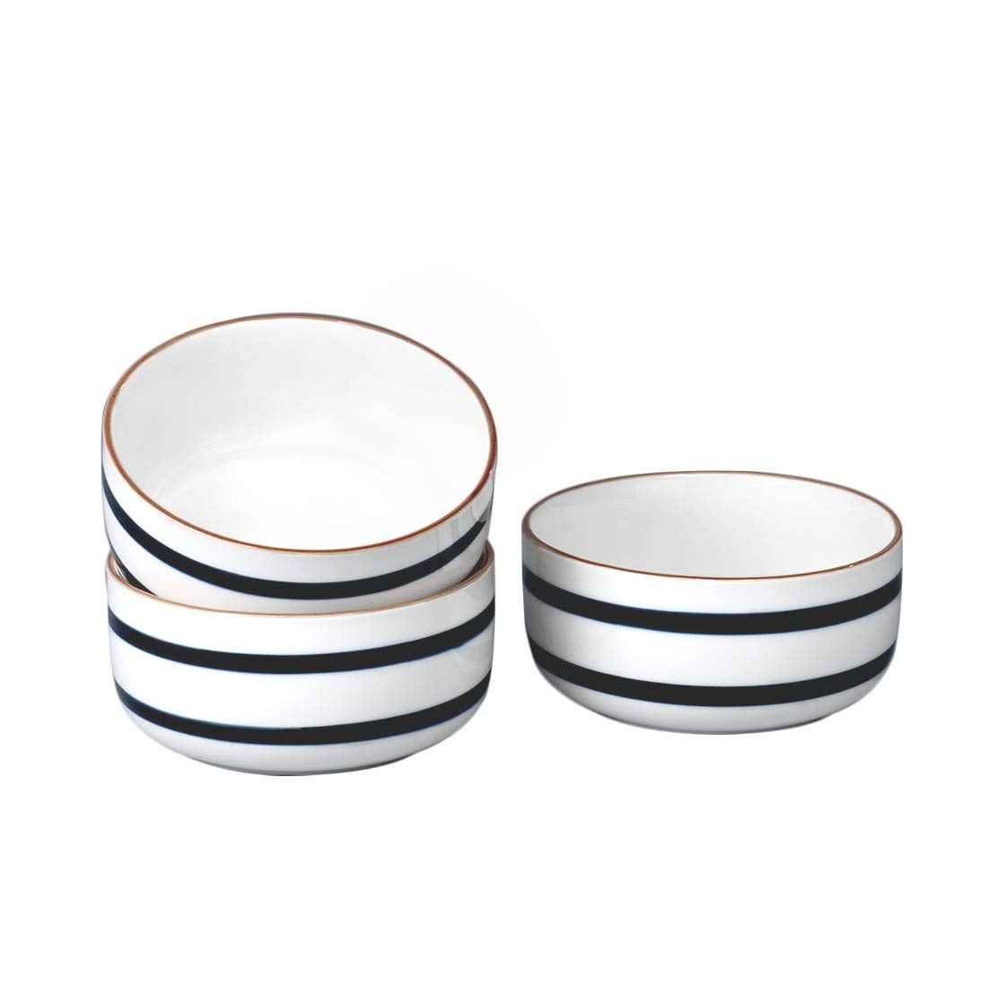 BonNoces 28 Oz Porcelain Bowl Set, Cereal Bowl with Unique Striped Decorative Line for Soup, Pasta, Oatmeal and Salad, Set of 3 (Blue)