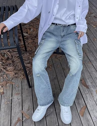 Baggy Cargo Jeans Mens Y2k Ripped Straight Leg Denim Pants Vintage Wide Leg Casual Jeans Trendy Streetwear Grunge Emo Clothes4