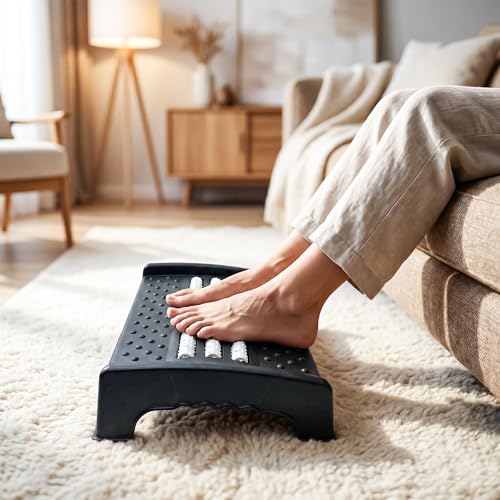 Image of Foot Rest for Office Chair with Acupressure Points & Roller | Under Desk Footrest for Office Table, Home, Sofa & Work Desk Under Desk Footrest with Acupressure & Roller (Black, Foot Rest)