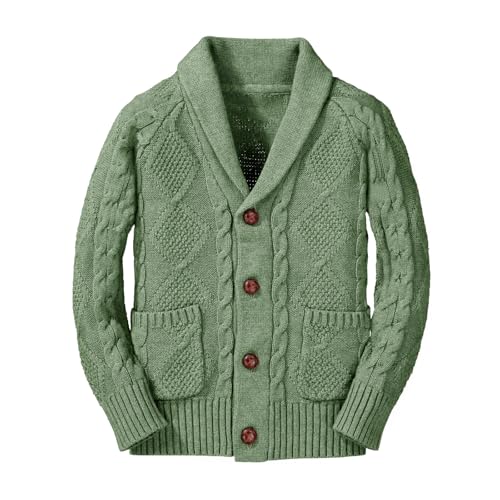 Boy's Sweater Cardigan Button Down Shawl Collar Cable Knitted Outwear Sweater Coats with Pockets