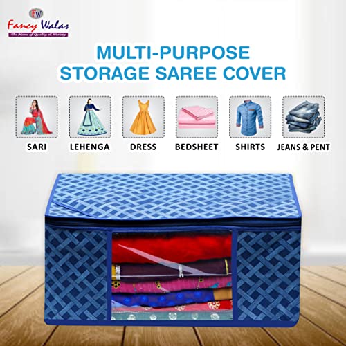 Image of Non woven storage bags for clothes saree cover fancy saree cover with zip combo & cloth organizer for wardrobe (3)
