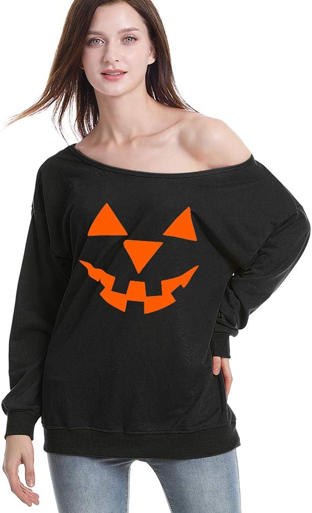 Rysly Womens Sexy Off the Shoulder Halloween Pumpkin Sweatshirts Pullover Costumes Plus Size - Image 3